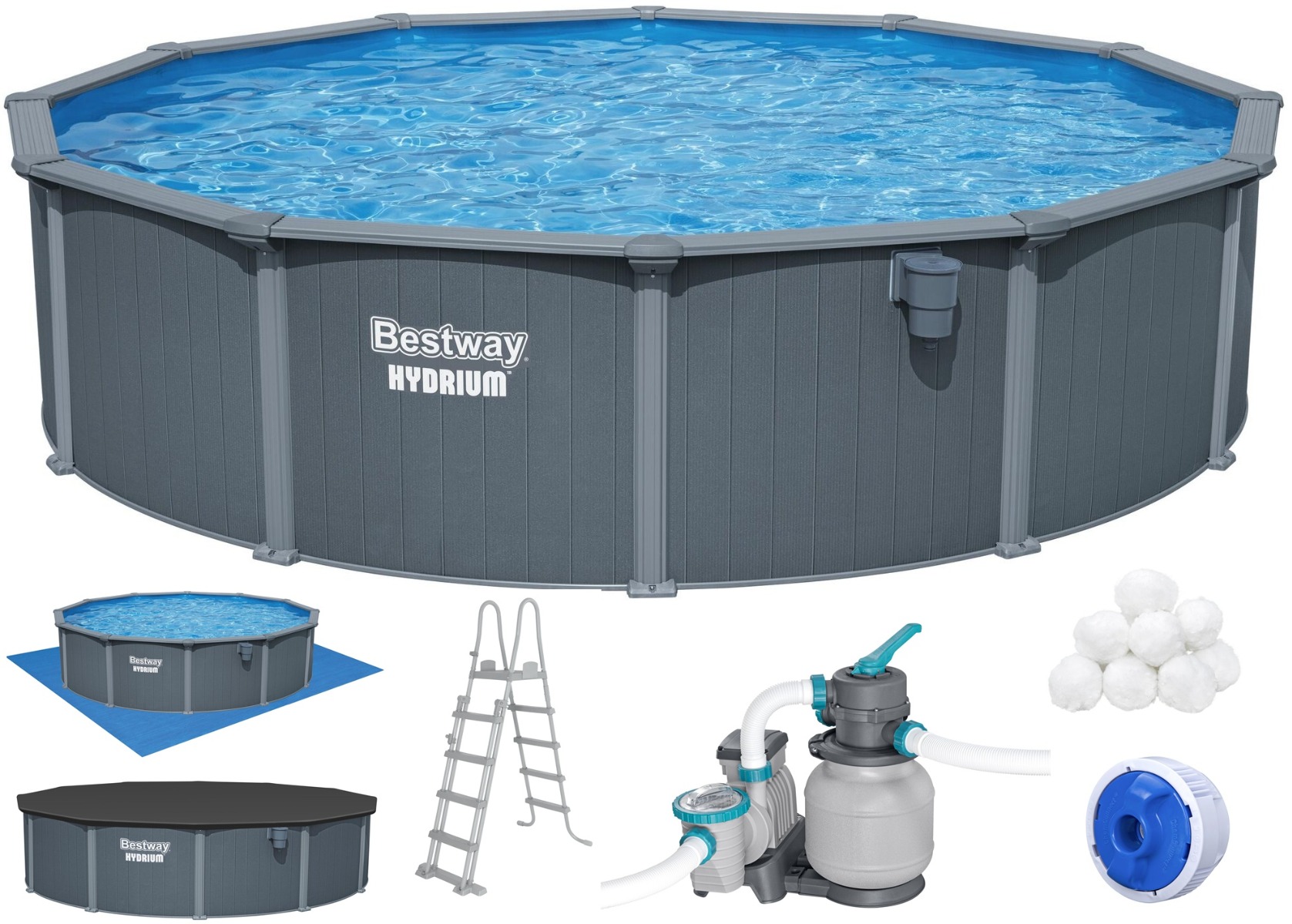 Збірний басейн Bestway Hydrium 561CS (549х132 см) з пісочним фільтром, драбиною та тентом